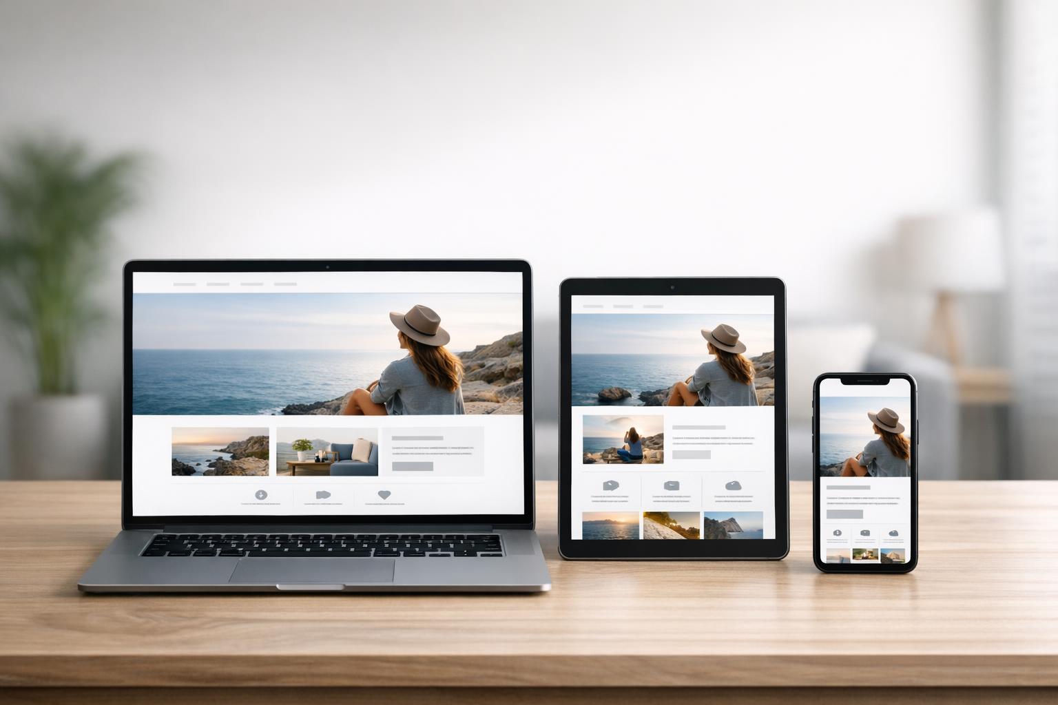 Projekt responsywnej strony na komputerze, tablecie i telefonie
