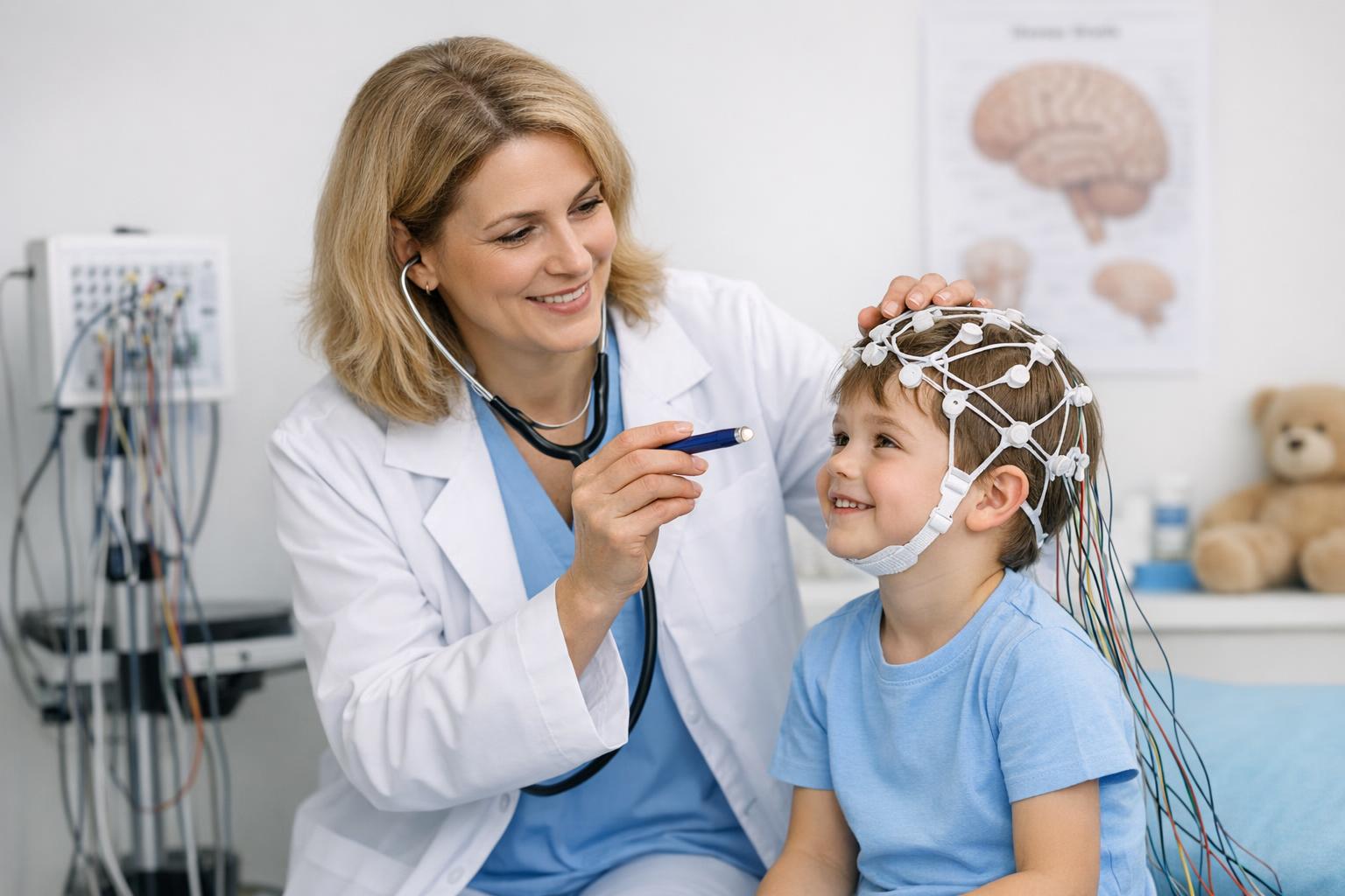 Zdjęcie neurologa dziecięcego podczas badania dziecka